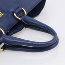 PRADA Hand Bag Leather Blue Gold Tone Auth bs37985-7
