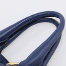 PRADA Hand Bag Leather Blue Gold Tone Auth bs37985-8