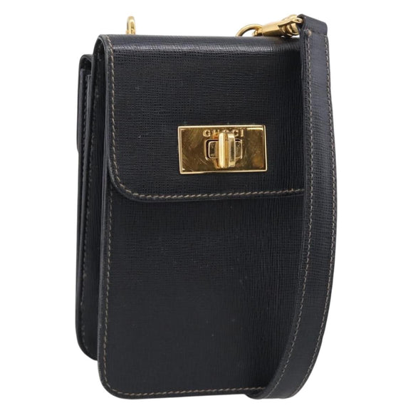GUCCI Mini Shoulder Bag Leather Black Gold Tone 007 1742 0237 Auth bs37987