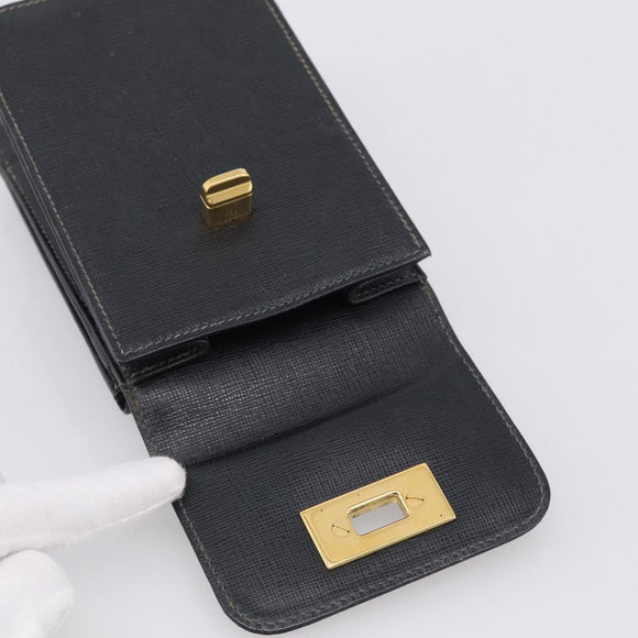GUCCI Mini Shoulder Bag Leather Black Gold Tone 007 1742 0237 Auth bs37987