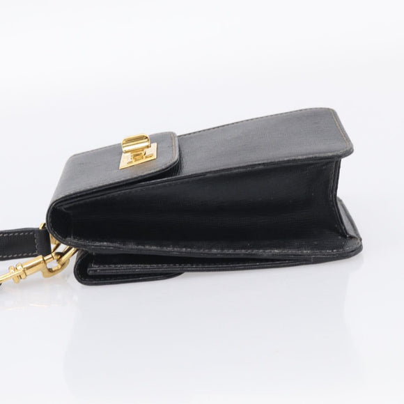 GUCCI Mini Shoulder Bag Leather Black Gold Tone 007 1742 0237 Auth bs37987