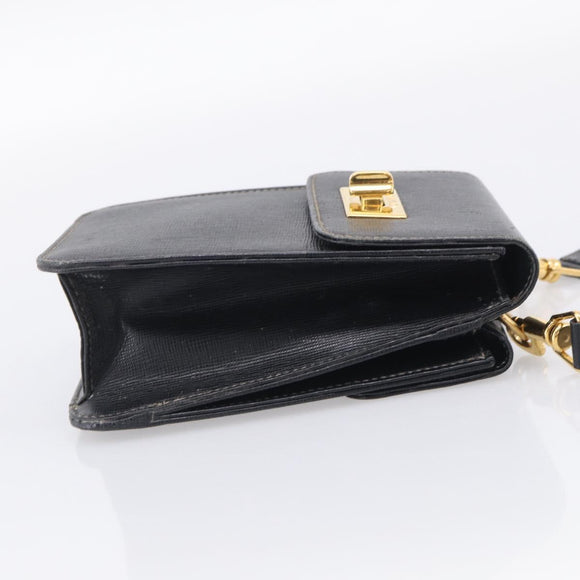 GUCCI Mini Shoulder Bag Leather Black Gold Tone 007 1742 0237 Auth bs37987