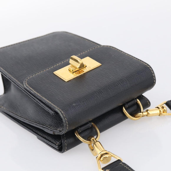GUCCI Mini Shoulder Bag Leather Black Gold Tone 007 1742 0237 Auth bs37987