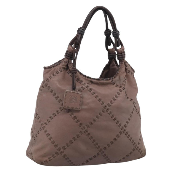 LOEWE Shoulder Bag Leather Brown Silver Auth bs37991