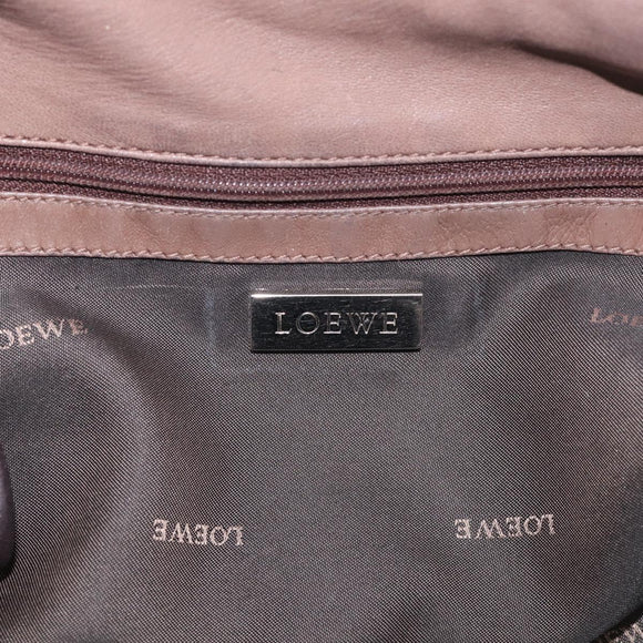 LOEWE Shoulder Bag Leather Brown Silver Auth bs37991