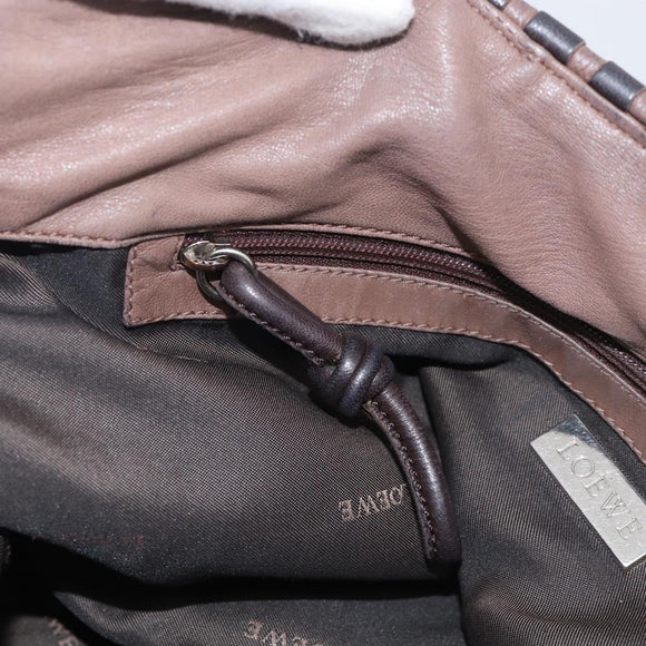 LOEWE Shoulder Bag Leather Brown Silver Auth bs37991
