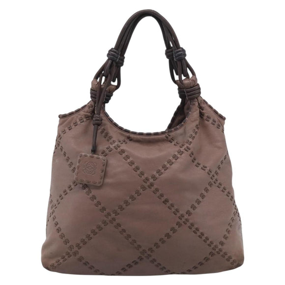 LOEWE Shoulder Bag Leather Brown Silver Auth bs37991