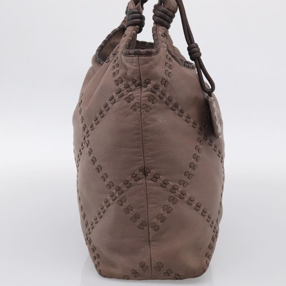 LOEWE Shoulder Bag Leather Brown Silver Auth bs37991