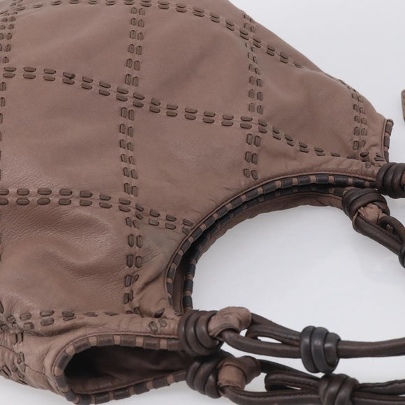 LOEWE Shoulder Bag Leather Brown Silver Auth bs37991