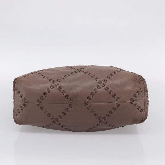 LOEWE Shoulder Bag Leather Brown Silver Auth bs37991