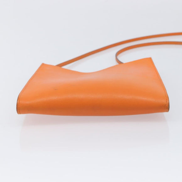 HERMES Onimetu Shoulder Bag Leather Orange Auth bs37999