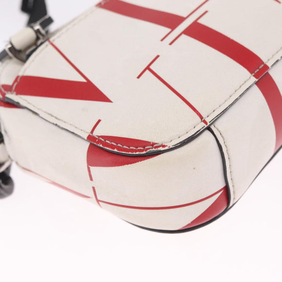 Valentino Shoulder Bag Leather White Red Auth bs38001