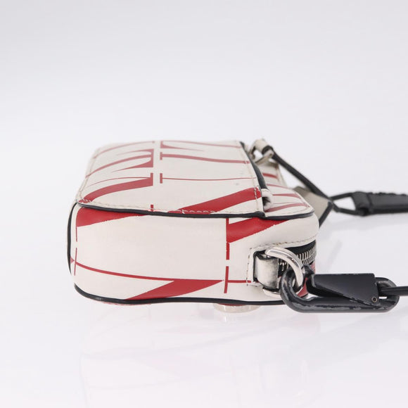 Valentino Shoulder Bag Leather White Red Auth bs38001