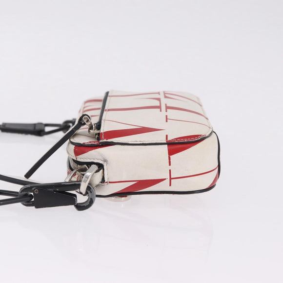 Valentino Shoulder Bag Leather White Red Auth bs38001