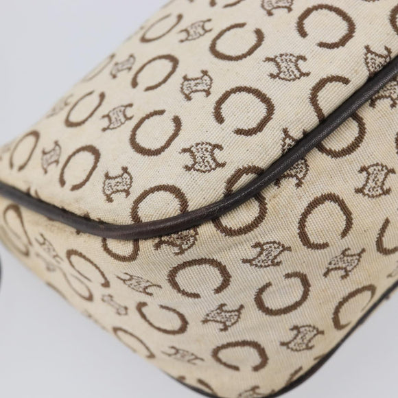 CELINE C Macadam Hand Bag Canvas White Gold Tone Auth bs38002