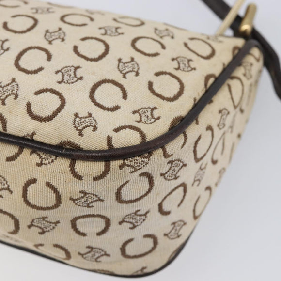 CELINE C Macadam Hand Bag Canvas White Gold Tone Auth bs38002