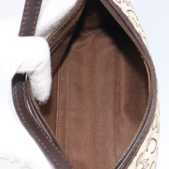 CELINE C Macadam Hand Bag Canvas White Gold Tone Auth bs38002