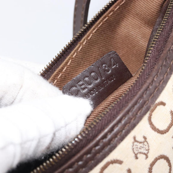 CELINE C Macadam Hand Bag Canvas White Gold Tone Auth bs38002