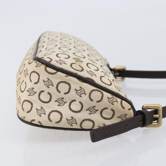 CELINE C Macadam Hand Bag Canvas White Gold Tone Auth bs38002