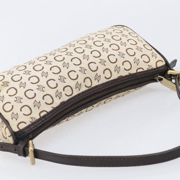 CELINE C Macadam Hand Bag Canvas White Gold Tone Auth bs38002