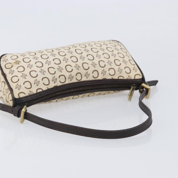 CELINE C Macadam Hand Bag Canvas White Gold Tone Auth bs38002