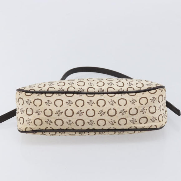 CELINE C Macadam Hand Bag Canvas White Gold Tone Auth bs38002
