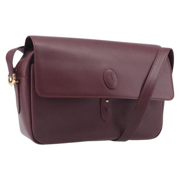 Cartier Must Line Shoulder Bag Leather Bordeaux Gold Tone Auth bs38005A