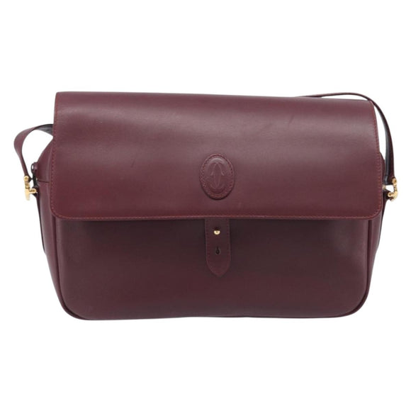 Cartier Must Line Shoulder Bag Leather Bordeaux Gold Tone Auth bs38005A