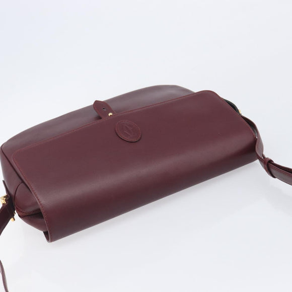 Cartier Must Line Shoulder Bag Leather Bordeaux Gold Tone Auth bs38005A