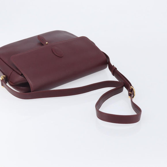 Cartier Must Line Shoulder Bag Leather Bordeaux Gold Tone Auth bs38005A