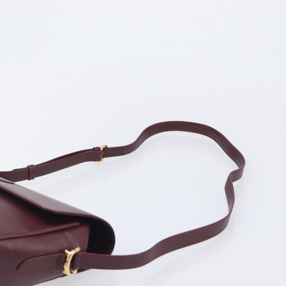 Cartier Must Line Shoulder Bag Leather Bordeaux Gold Tone Auth bs38005A