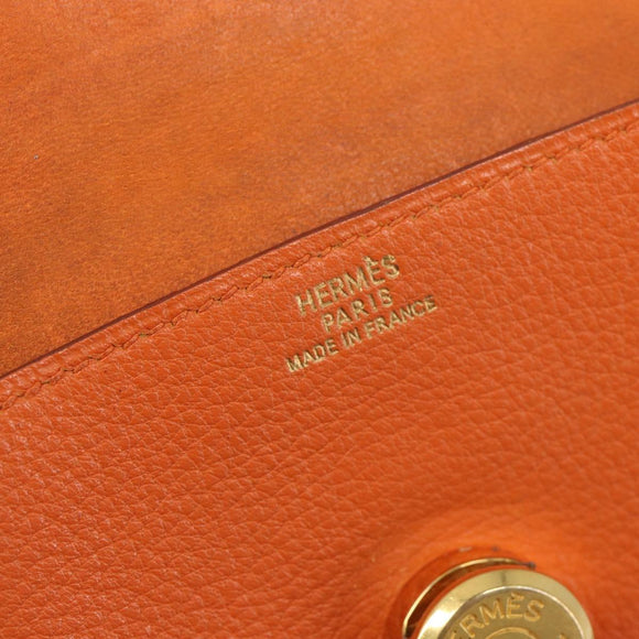 HERMES Dogon Coin Purse Leather Orange Gold Tone Auth bs38007