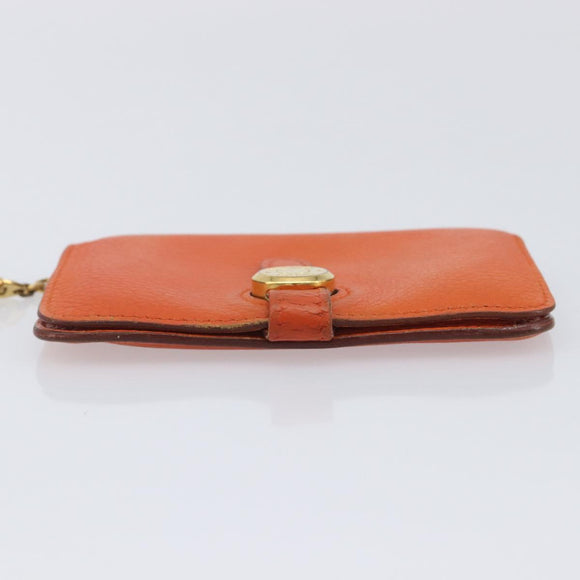 HERMES Dogon Coin Purse Leather Orange Gold Tone Auth bs38007