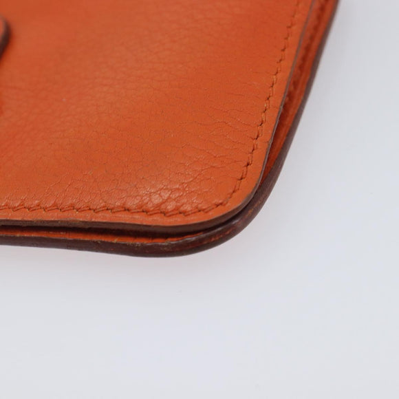 HERMES Dogon Coin Purse Leather Orange Gold Tone Auth bs38007