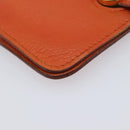 HERMES Dogon Coin Purse Leather Orange Gold Tone Auth bs38007-9