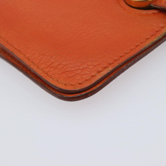 HERMES Dogon Coin Purse Leather Orange Gold Tone Auth bs38007