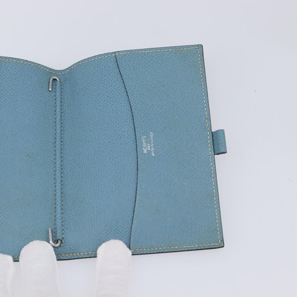 HERMES Agenda PM Day Planner Cover Leather Light Blue Silver Auth bs38008