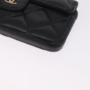 CHANEL iPhone Case Caviar Skin iPhone15 Pro Black Gold Tone CC Auth bs38010-11
