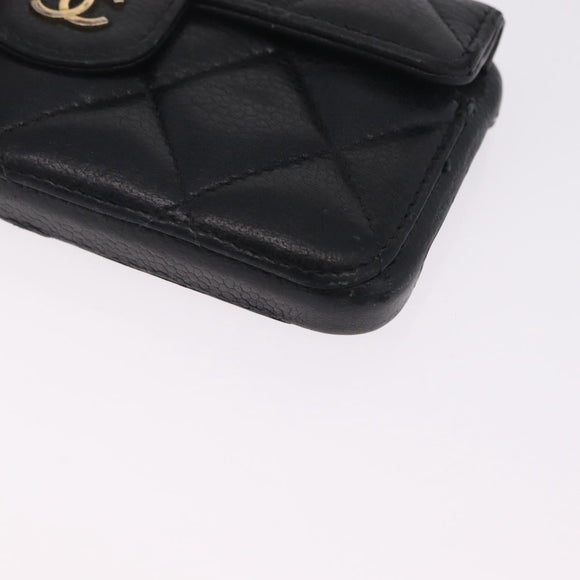CHANEL iPhone Case Caviar Skin iPhone15 Pro Black Gold Tone CC Auth bs38010