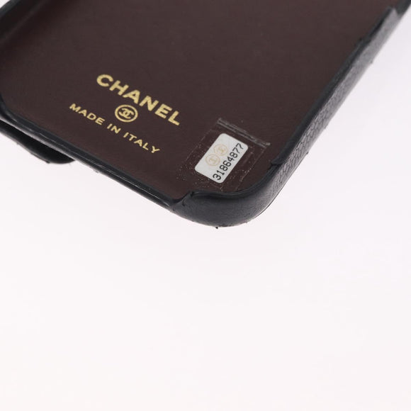 CHANEL iPhone Case Caviar Skin iPhone15 Pro Black Gold Tone CC Auth bs38010
