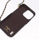 CHANEL iPhone Case Caviar Skin iPhone15 Pro Black Gold Tone CC Auth bs38010-14