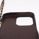 CHANEL iPhone Case Caviar Skin iPhone15 Pro Black Gold Tone CC Auth bs38010-15