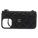 CHANEL iPhone Case Caviar Skin iPhone15 Pro Black Gold Tone CC Auth bs38010-2