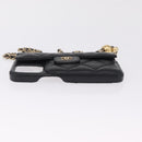 CHANEL iPhone Case Caviar Skin iPhone15 Pro Black Gold Tone CC Auth bs38010-9