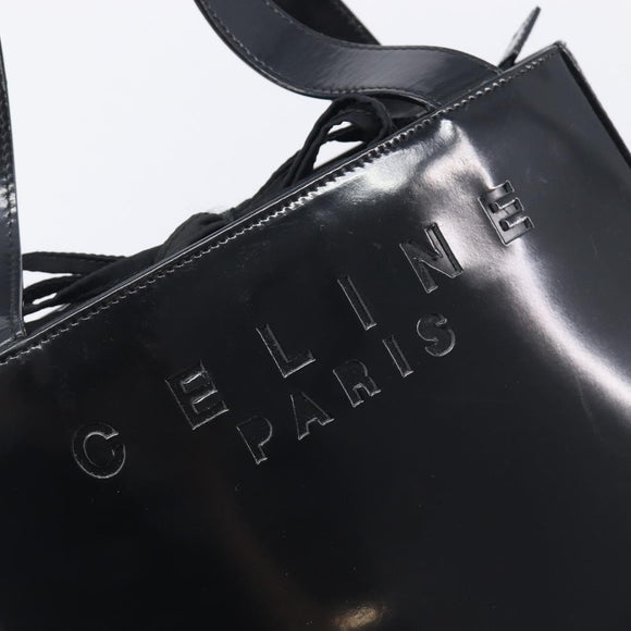 CELINE Hand Bag Patent Black Auth bs38013