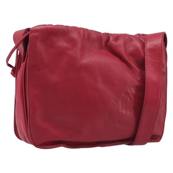 LOEWE Shoulder Bag Leather Red Gold Tone Auth bs38014