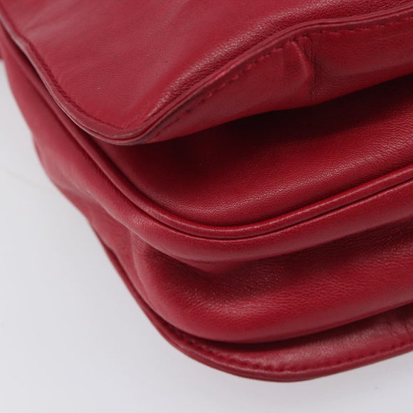 LOEWE Shoulder Bag Leather Red Gold Tone Auth bs38014