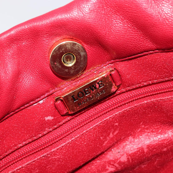 LOEWE Shoulder Bag Leather Red Gold Tone Auth bs38014