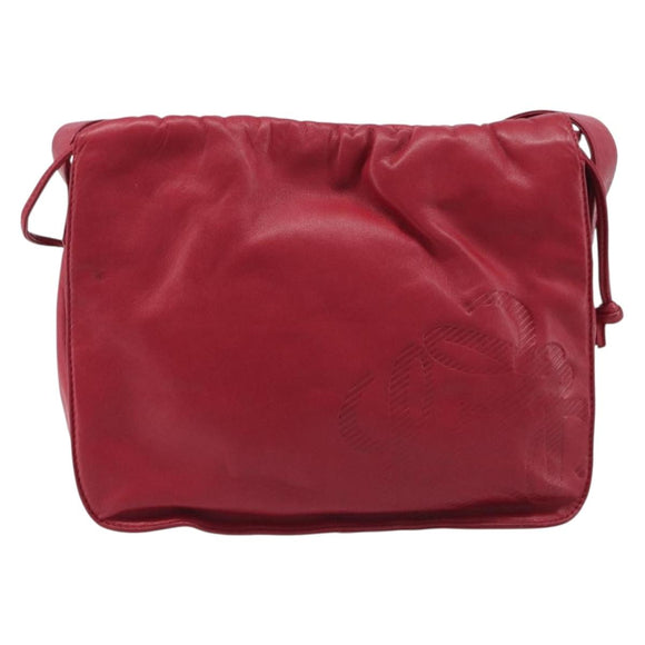 LOEWE Shoulder Bag Leather Red Gold Tone Auth bs38014