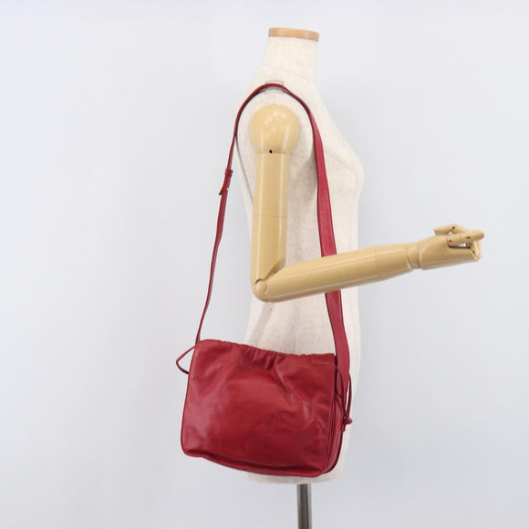 LOEWE Shoulder Bag Leather Red Gold Tone Auth bs38014